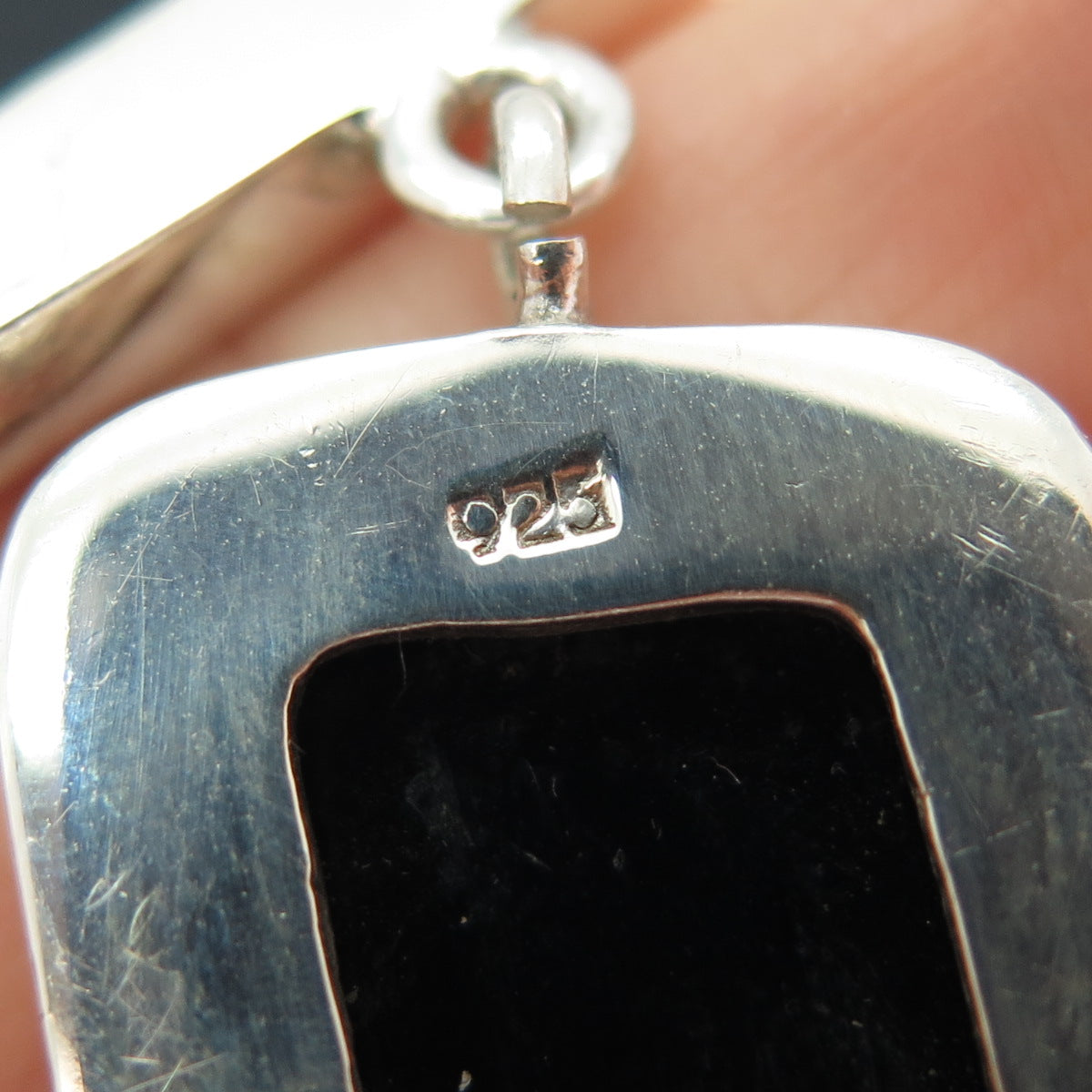 925 Sterling Silver Vintage Dichroic Glass Modernist Drop Slide Pendant