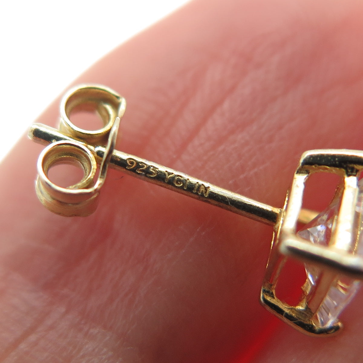 925 Sterling Silver Gold Plated Princess-Cut C Z Stud Earrings