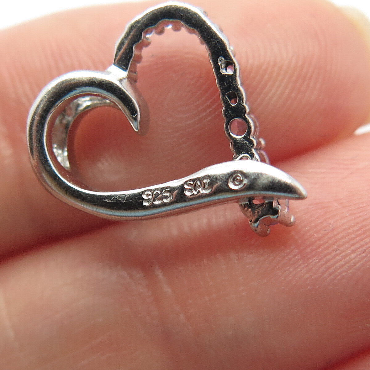 925 Sterling Silver SAI C Z Graduated Open Heart Minimalist Slide Pendant