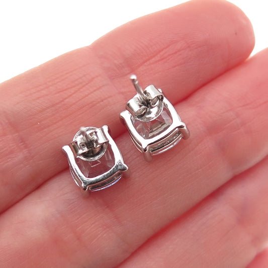 925 Sterling Silver Cushion-Cut C Z Stud Earrings