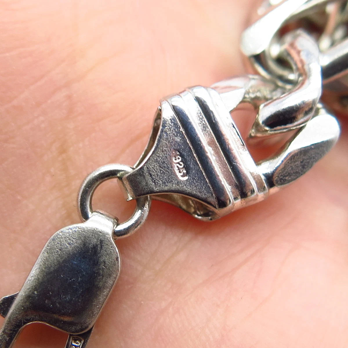 925 Sterling Silver Vintage Figaro Link Bracelet 8.5"