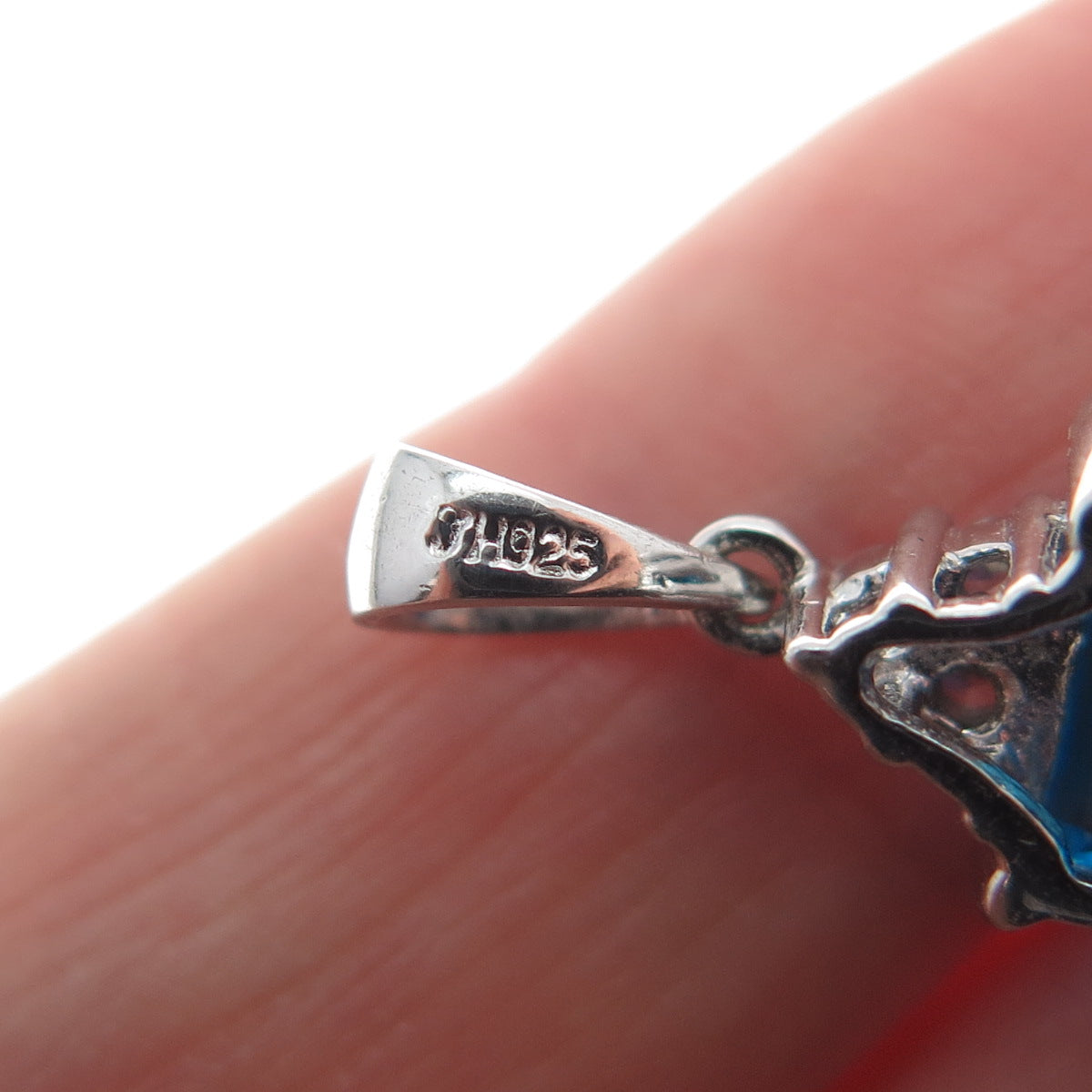 JH YOUNG 925 Sterling Silver Blue & White C Z Minimalist Charm Pendant