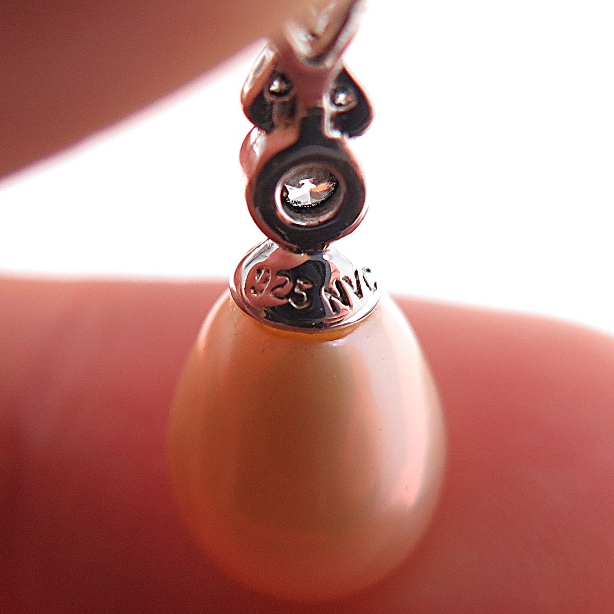 925 Sterling Silver Real Pearl & C Z Mini Slide Charm Pendant