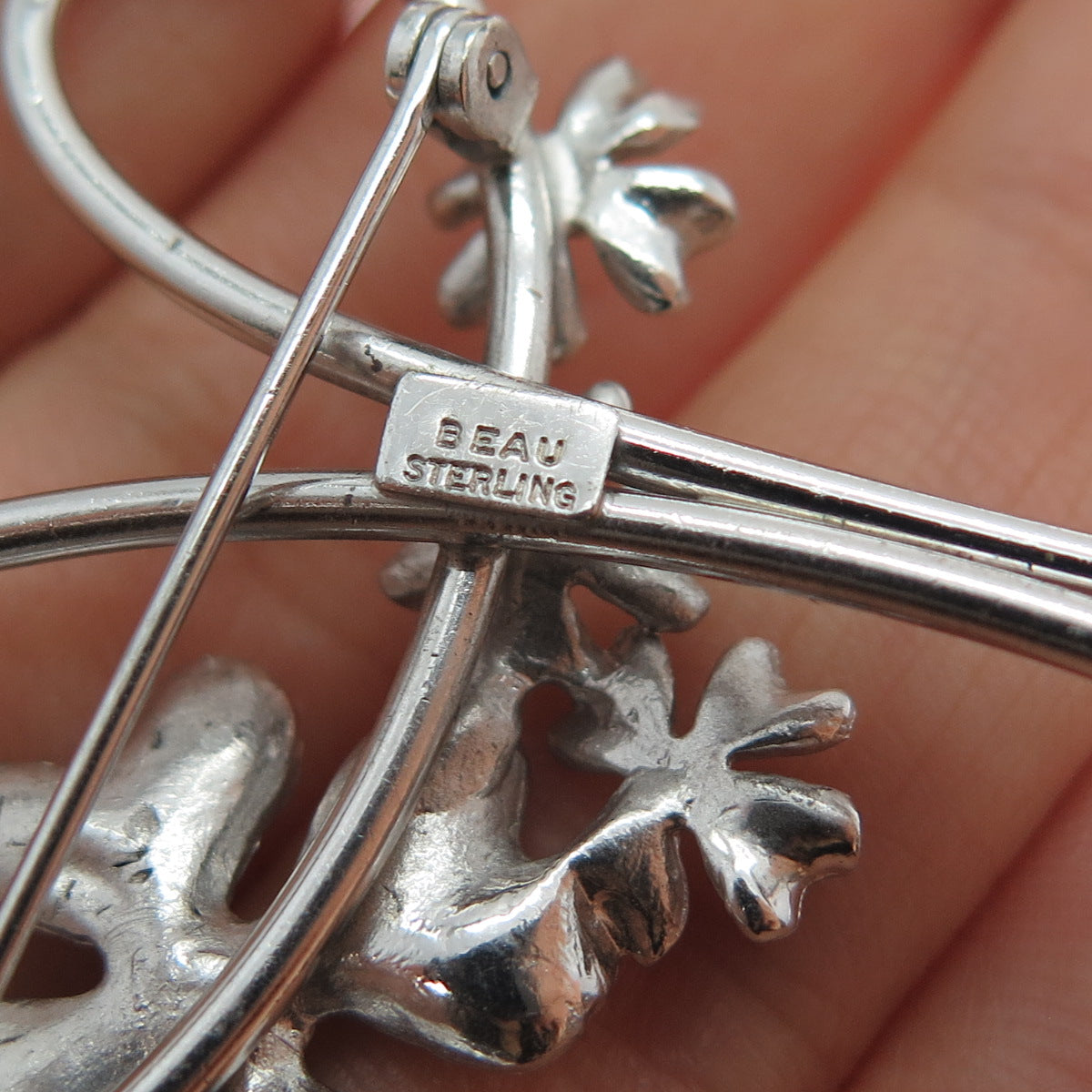 BEAU 925 Sterling Silver Vintage Modernist Flower Pin Brooch