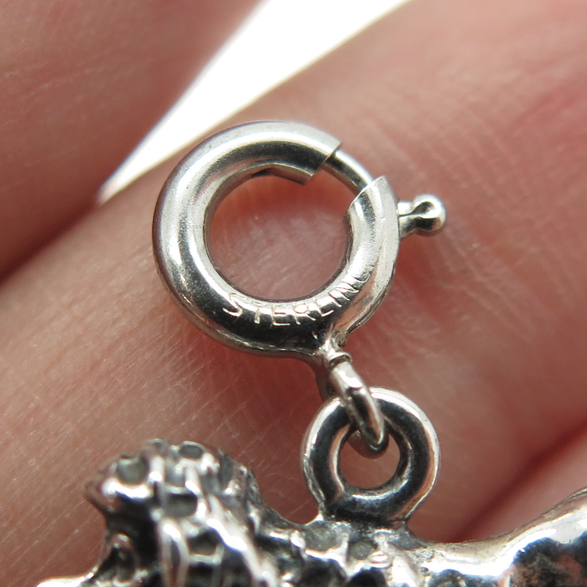 925 Sterling Silver Vintage Poodle Dog Spring Ring Lock Charm Pendant