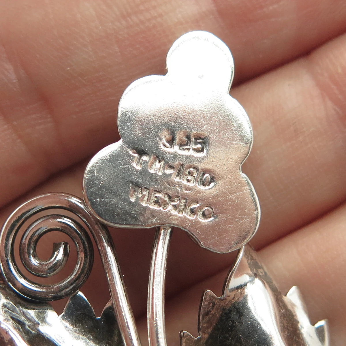 925 Sterling Silver Vintage Mexico Grape Vine Handmade Pin Brooch