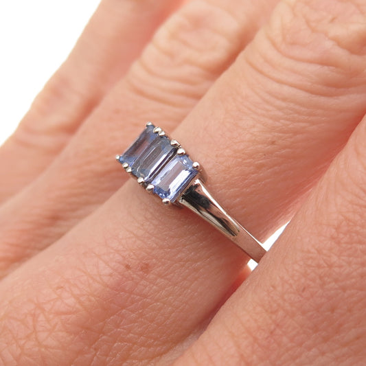 Chuck Clemency 925 Sterling Silver Real Emerald-Cut Tanzanite Ring Size 7.25