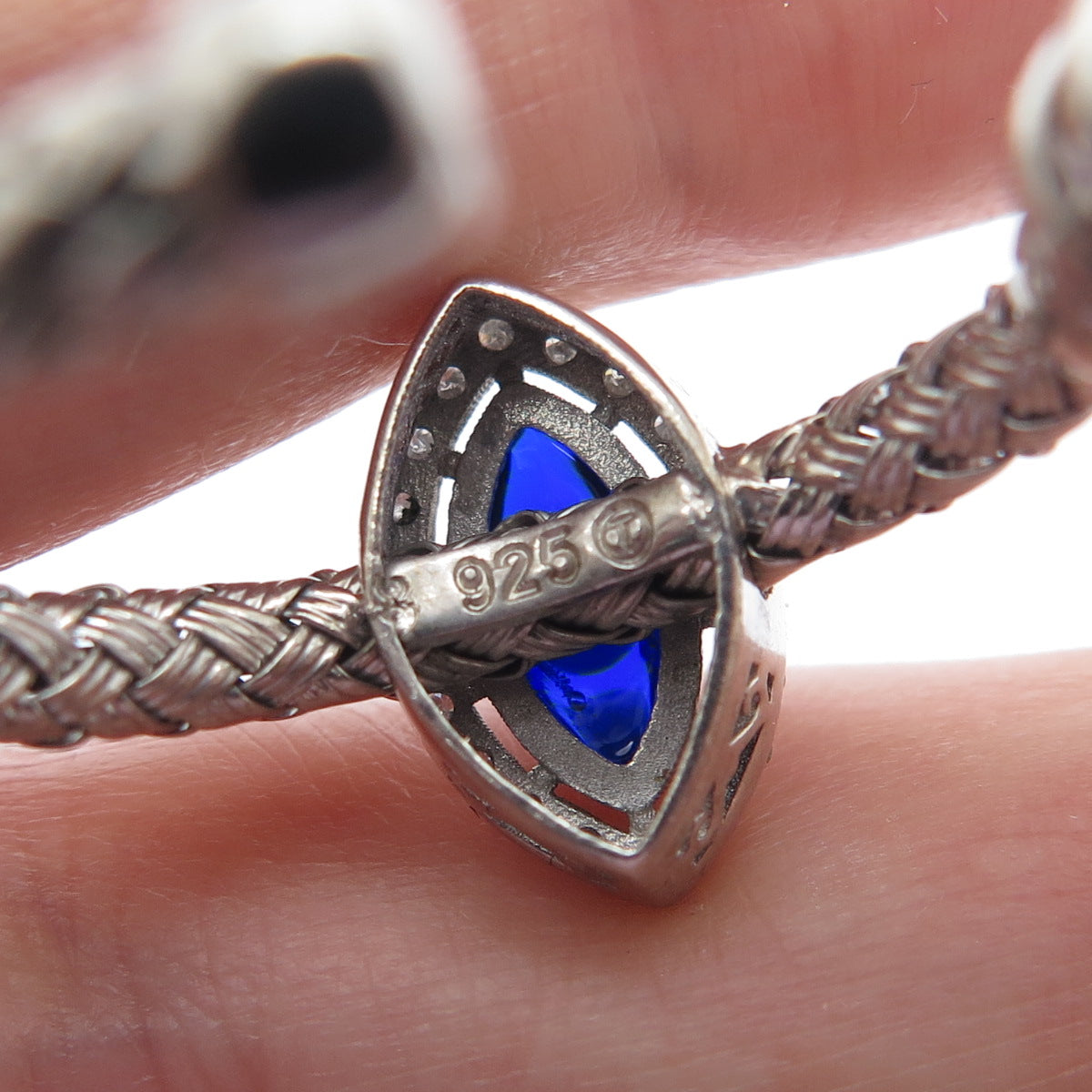 925 Sterling Silver Real Diamond & Enamel Evil Eye Wicker Half Hoop Earrings