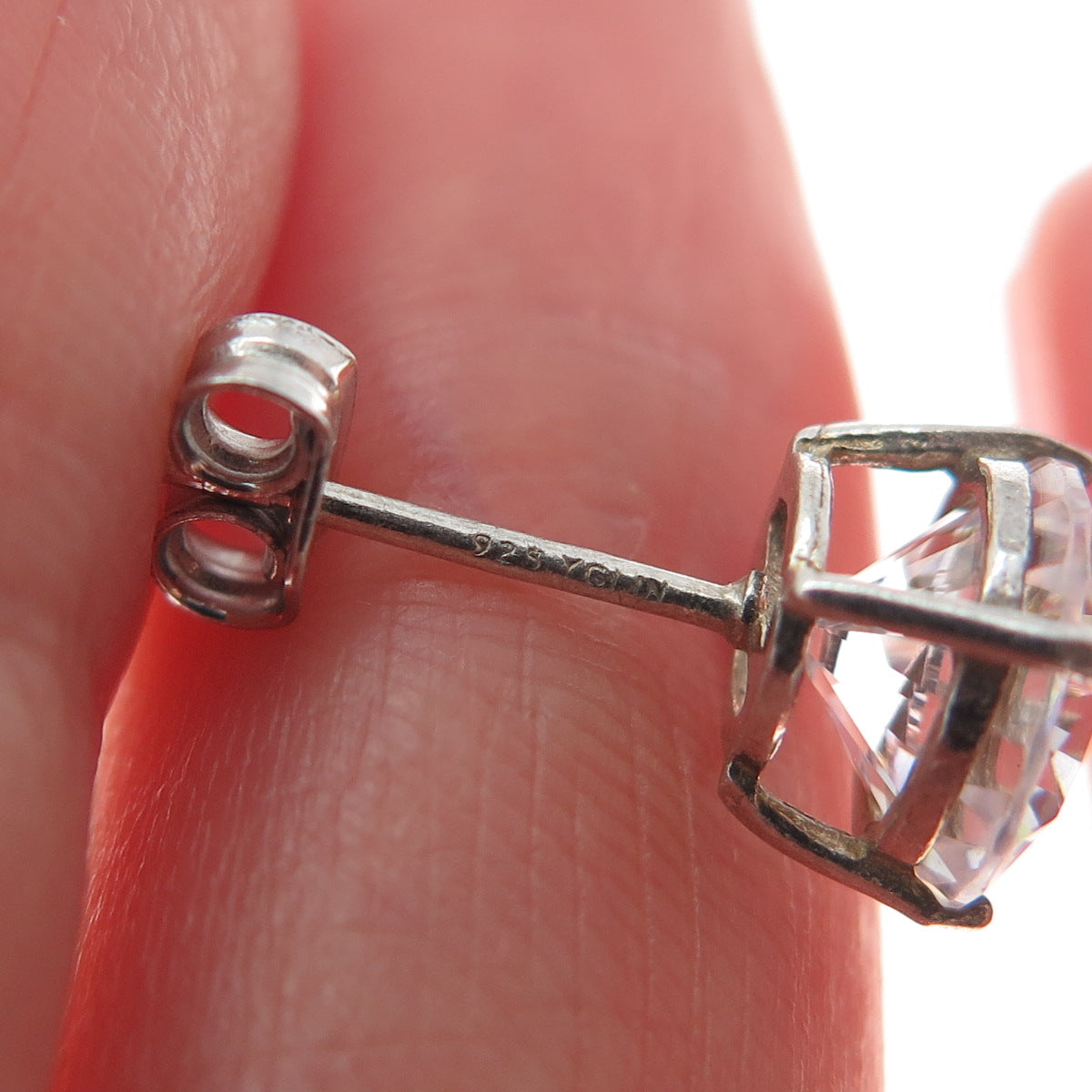 925 Sterling Silver Round-Cut C Z Stud Earrings
