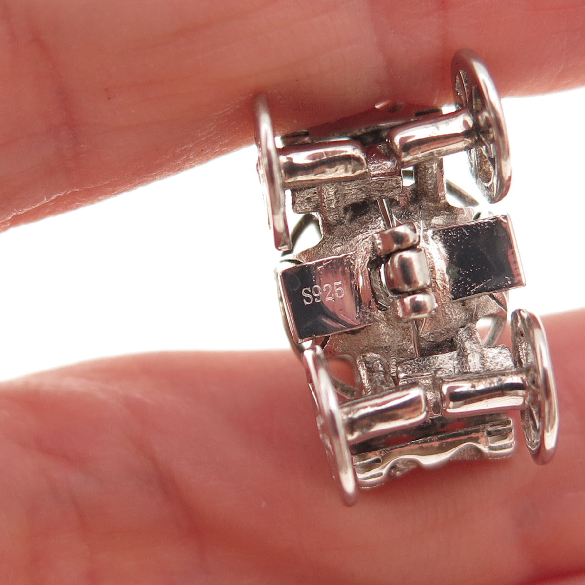 925 Sterling Silver Vintage C Z Cinderella Pumpkin Carriage Open Cage Pendant