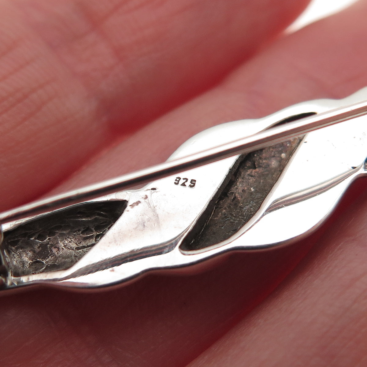 925 Sterling Silver Vintage Real Lapis Modernist Twisted Pin Brooch