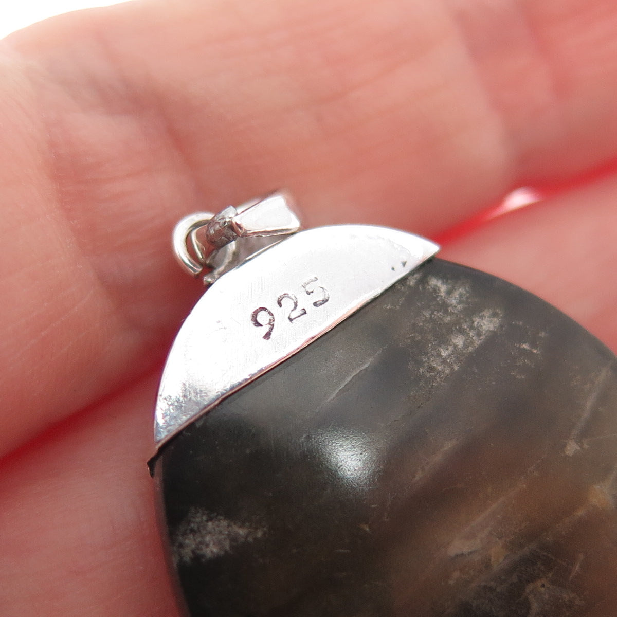 925 Sterling Silver Vintage Real MOP / Abalone Shell Oxidized Charm Pendant