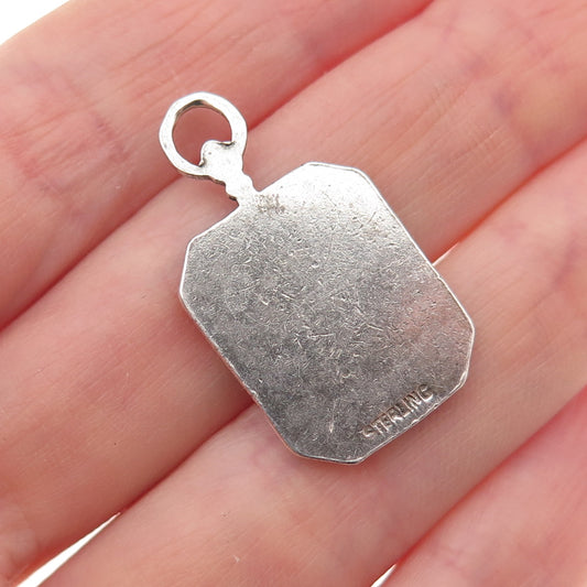 925 Sterling Silver Antique Art Deco Enamel House Plan Coat of Arms Fob Pendant