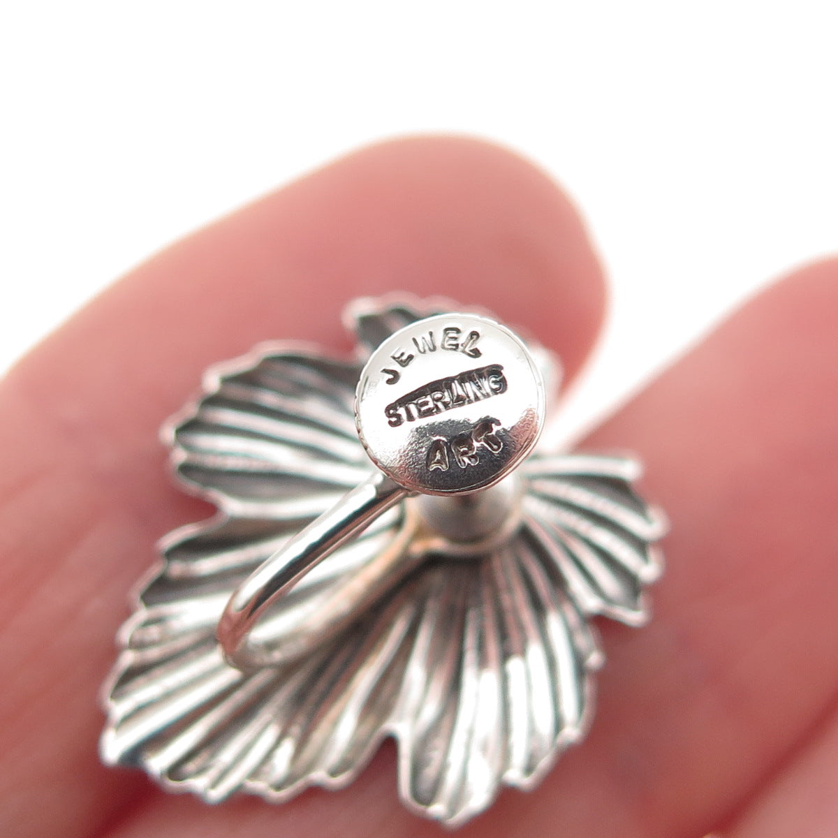 JEWELART Sterling Silver Antique Art Deco Floral Oxidized Screw Back Earrings