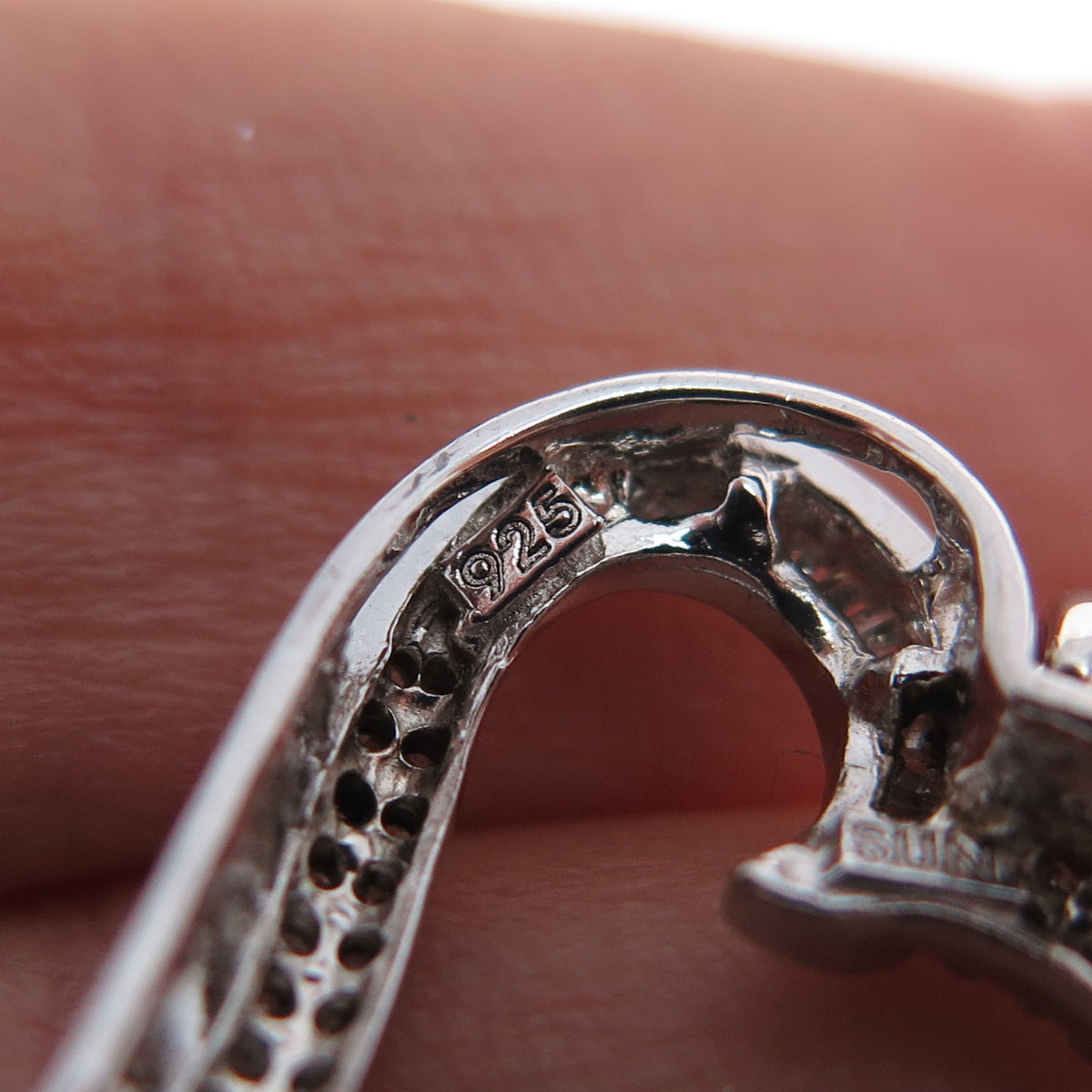 SUN 925 Sterling Silver Real Round & Tapered Baguette-Cut Diamond Heart Pendant