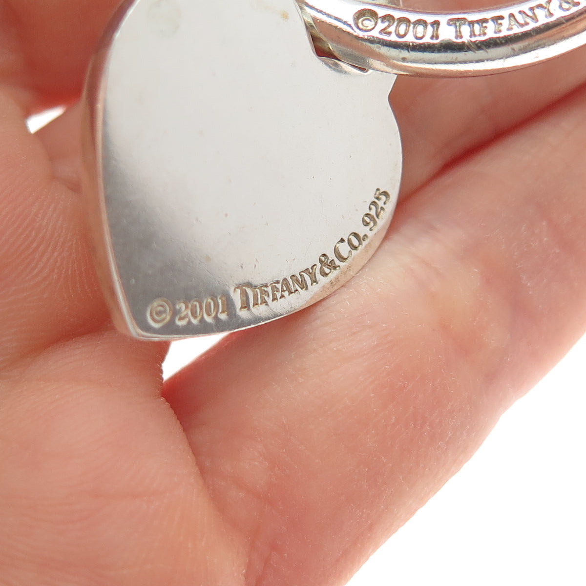 TIFFANY & CO. 925 Sterling Silver Vintage 2001 Heart Tag Screw Ball Key Ring