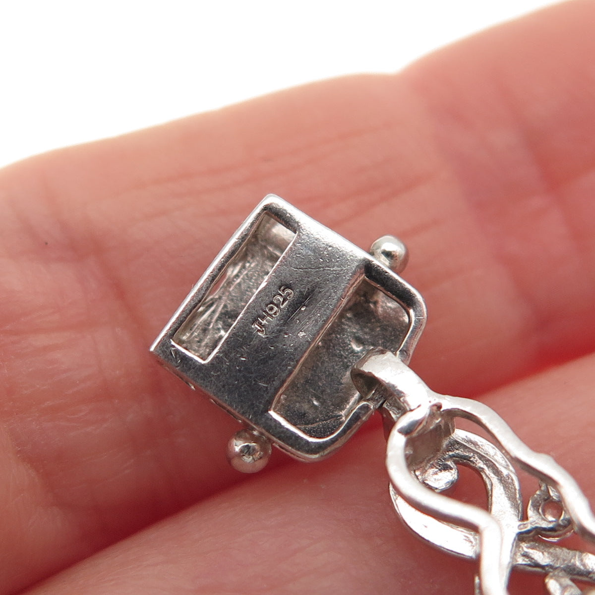 JH YOUNG 925 Sterling Silver Real Larimar & C Z Infinity Link Bracelet 7.75"