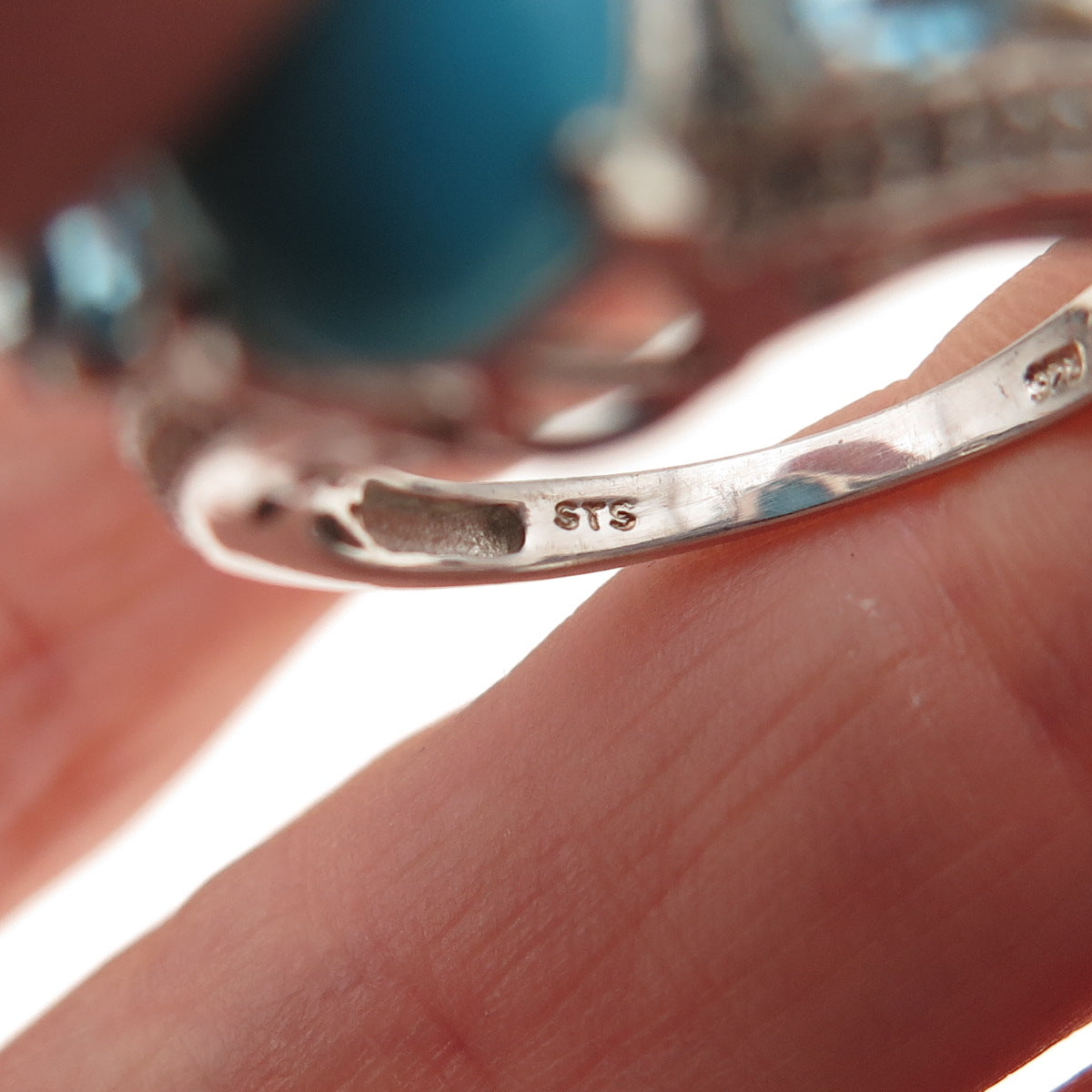 Chuck Clemency 925 Sterling Real Turquoise Blue & White Topaz Ring Size 8.25