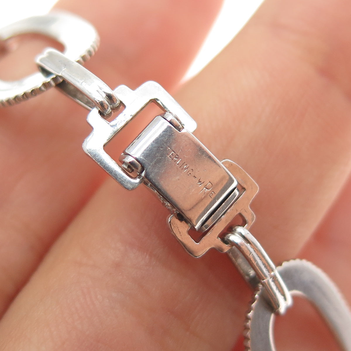 W. E. RICHARDS 925 Sterling Silver Antique Art Deco Oval Link Bracelet 6.75"