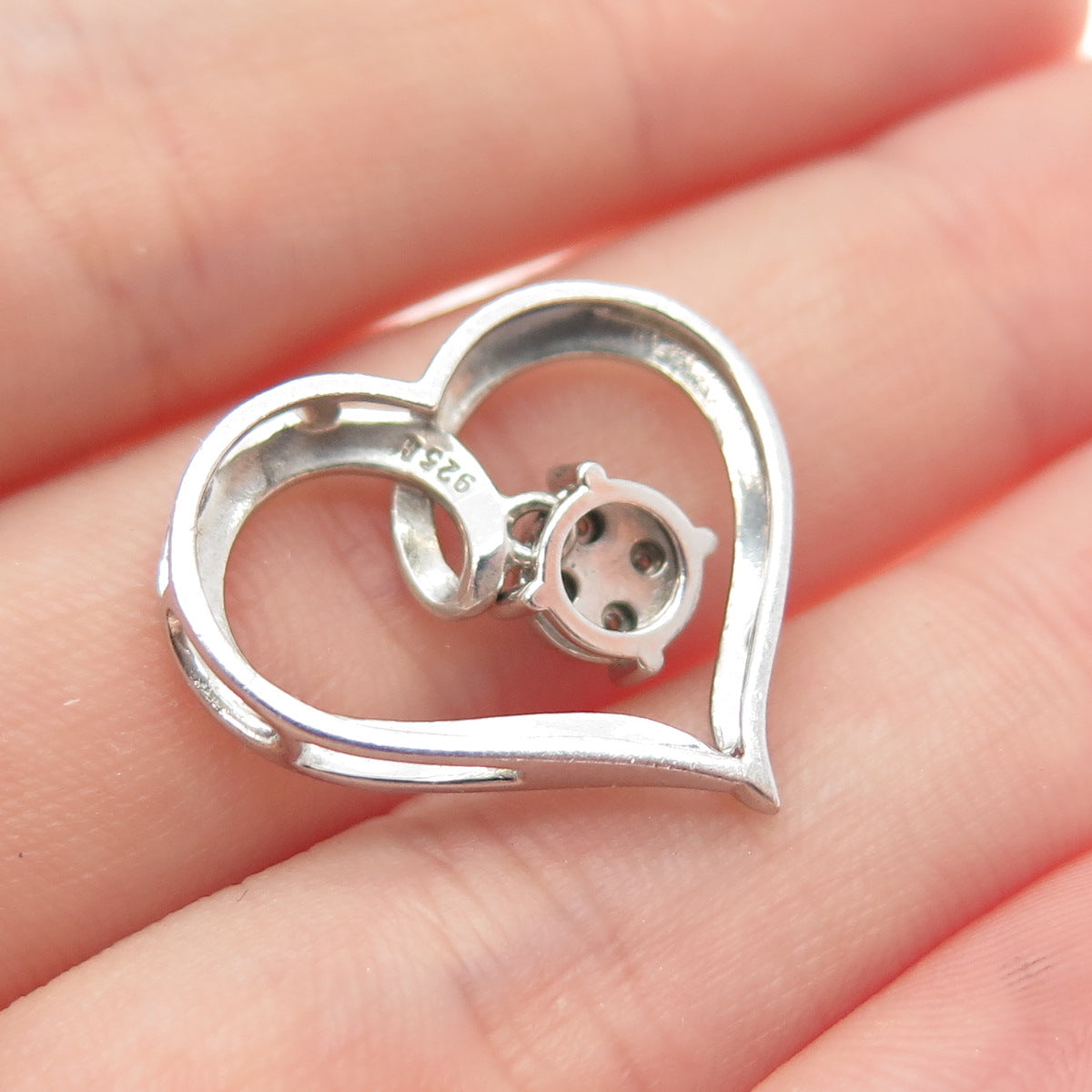925 Sterling Silver Real Round-Cut Diamond Heart Slide Charm Pendant