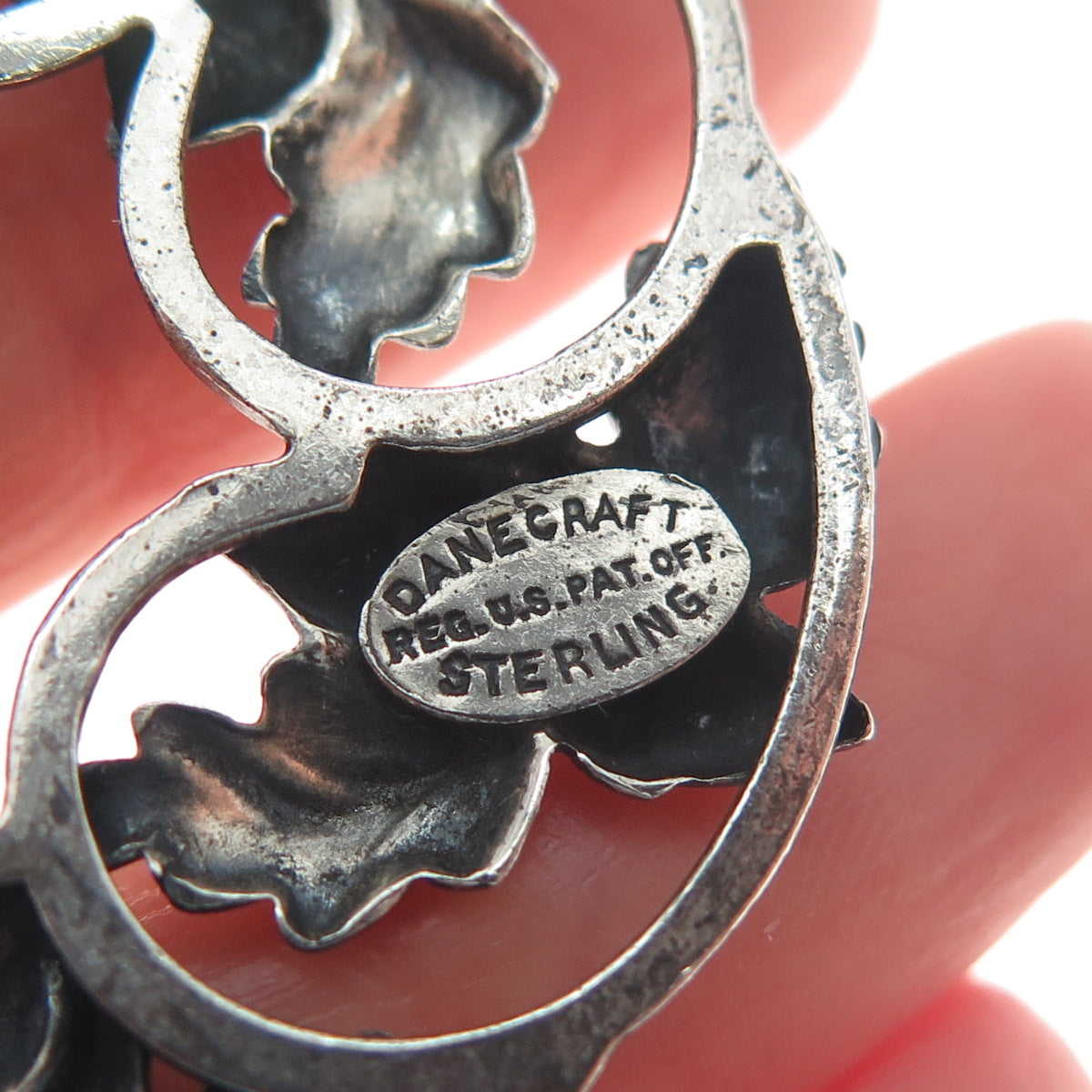 DANECRAFT 925 Sterling Silver Antique Art Deco Acorn Oak Floral Oxidized Brooch