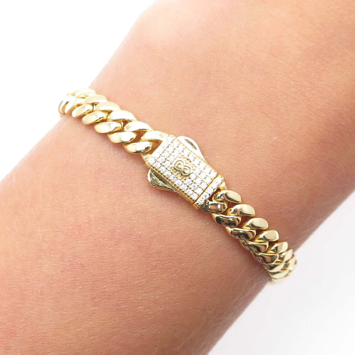 SUPERIOR GOLD 925 Sterling Silver Round-Cut C Z Cuban Link Bracelet 6.5"