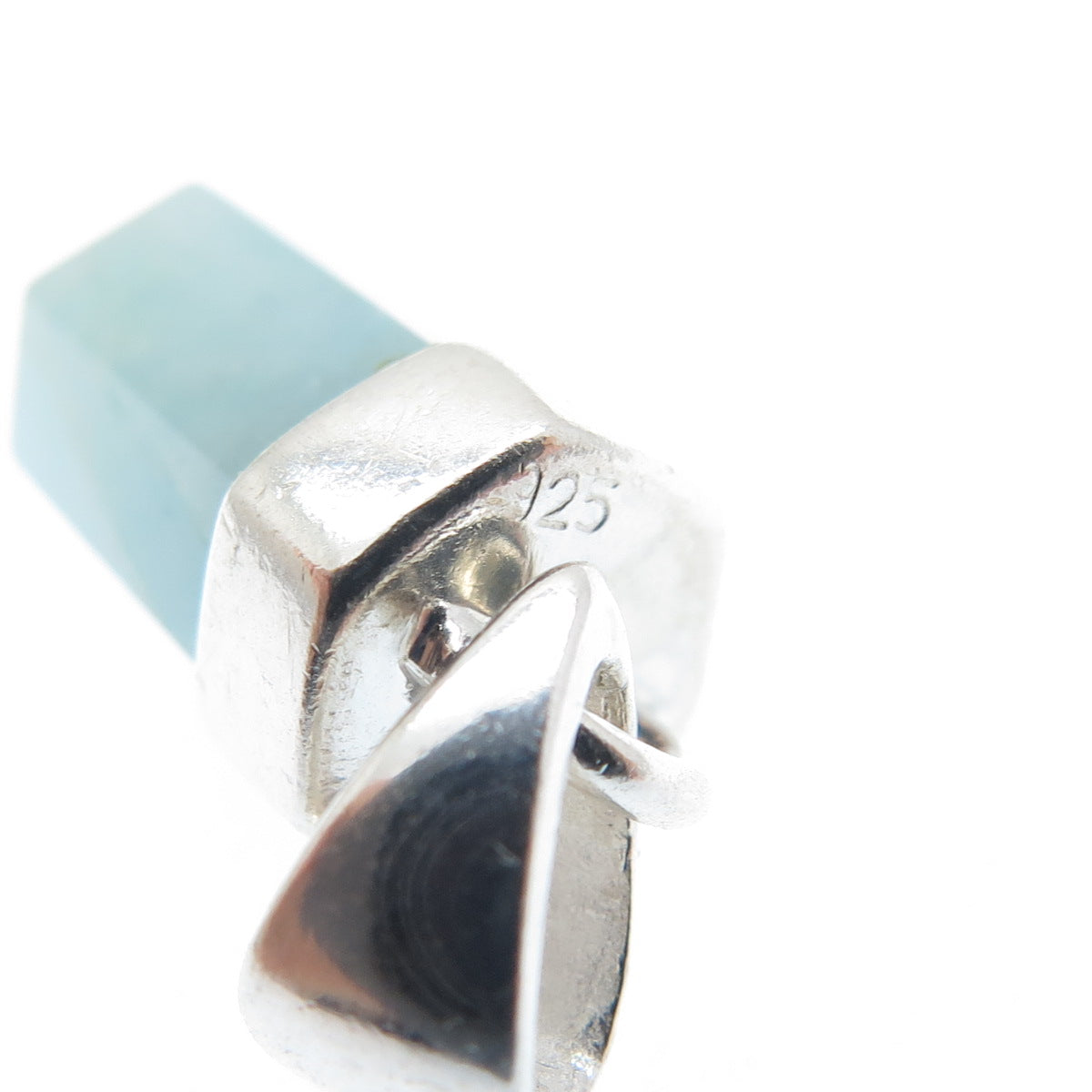 925 Sterling Silver Vintage Real Milky Aquamarine Amulet Charm Pendant