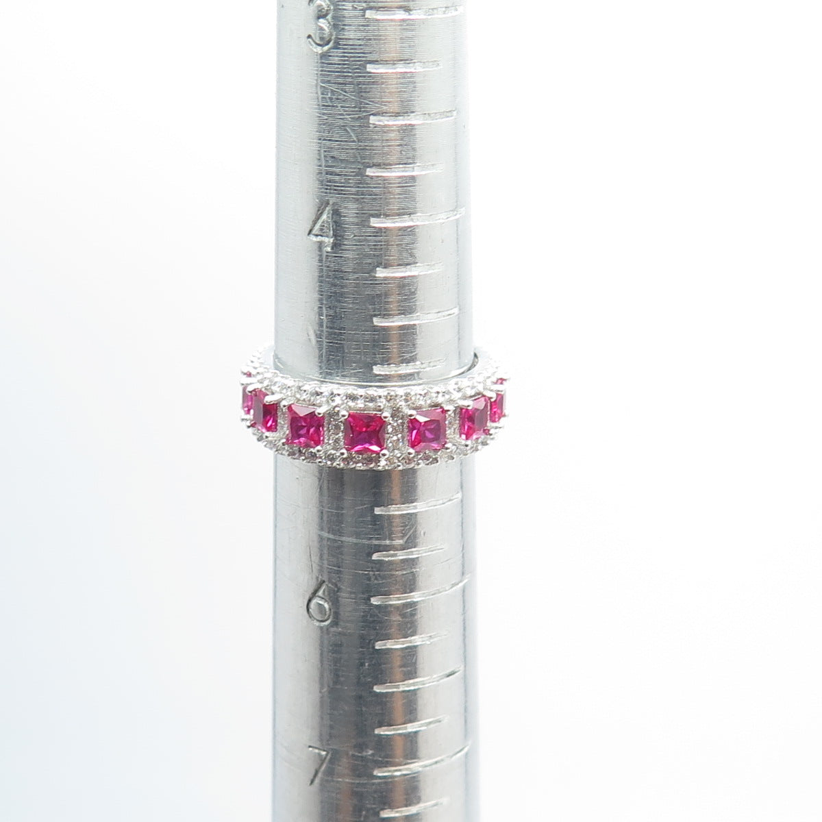 925 Sterling Silver Lab-Created White & Pink Sapphire All Around Ring Size 5.25