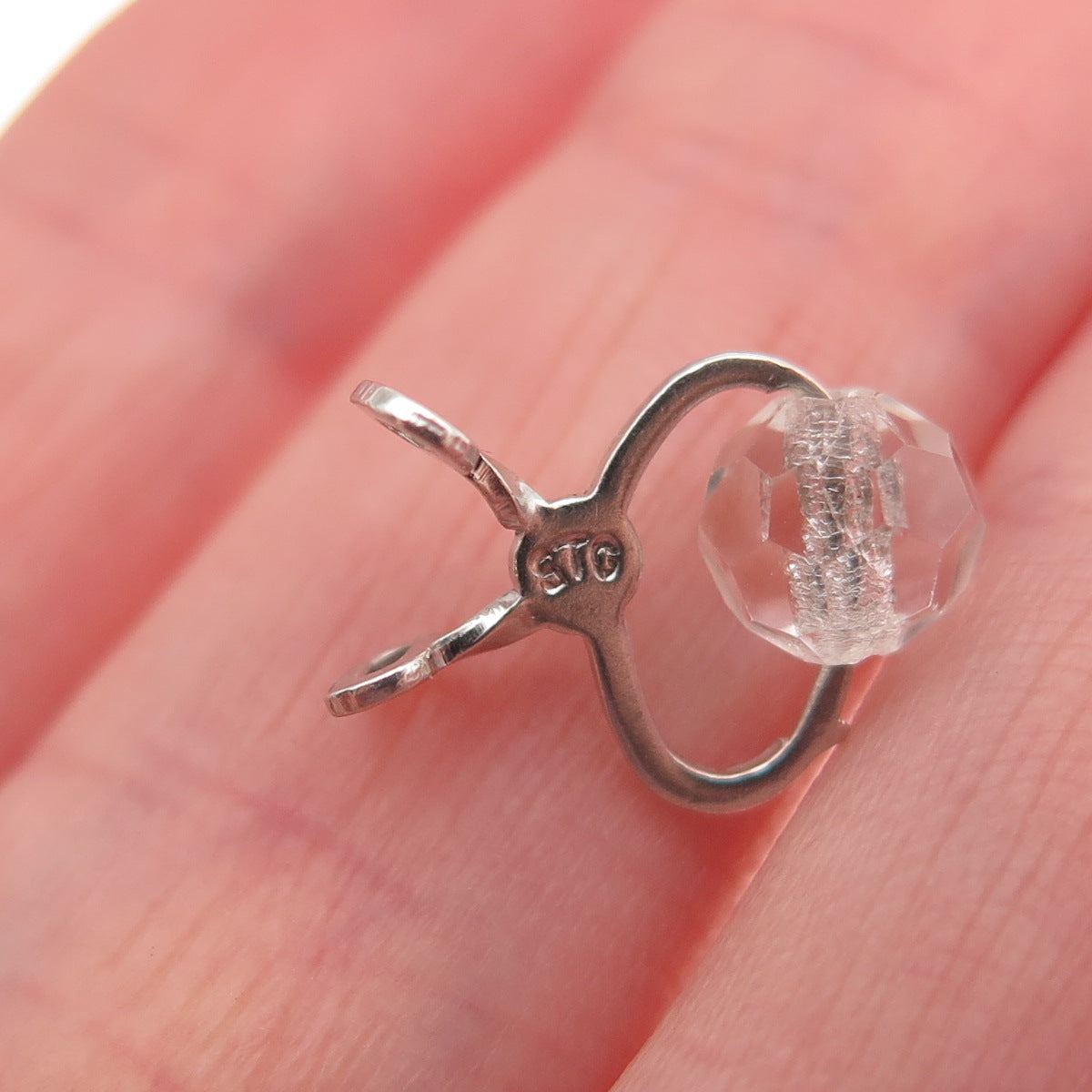 925 Sterling Silver Vintage Clear Crystal Tongs Minimalist Slide Charm Pendant