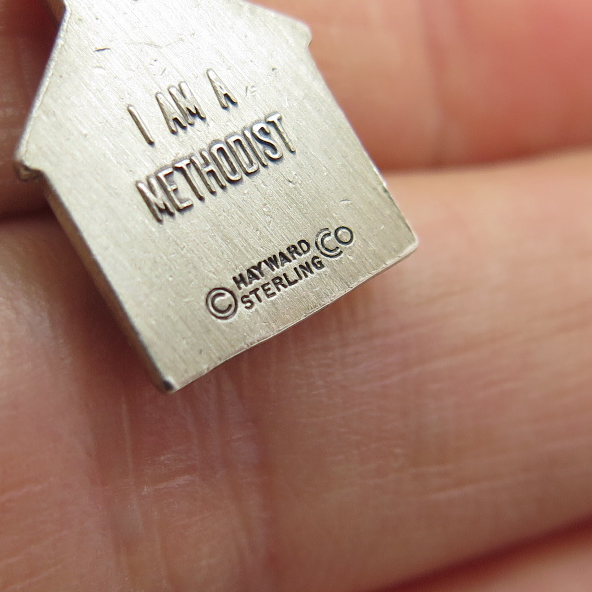 HAYWARD 925 Sterling Silver Antique "I am a Methodist" Church Religious Pendant
