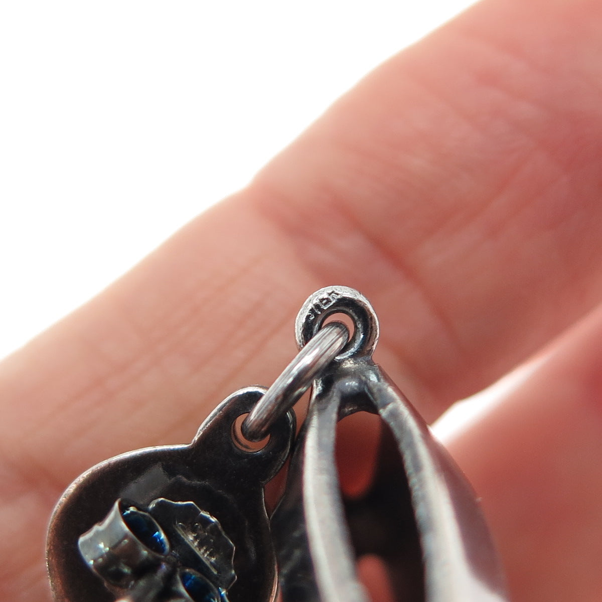 925 Sterling Silver 2-Tone Vintage Modernist Geometric Oxidized Dangle Earrings