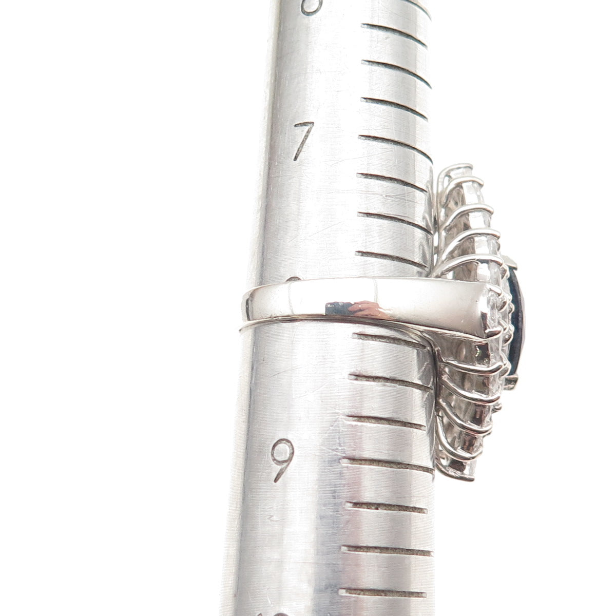 925 Sterling Vintage Marquise-Cut Lab-Created Sapphire & C Z Ring Size 8.25