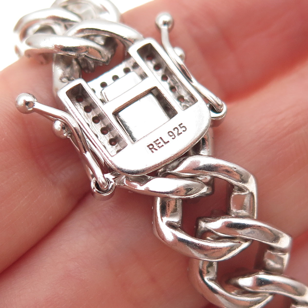925 Sterling Silver Round-Cut C Z Cuban Link Bracelet 8"