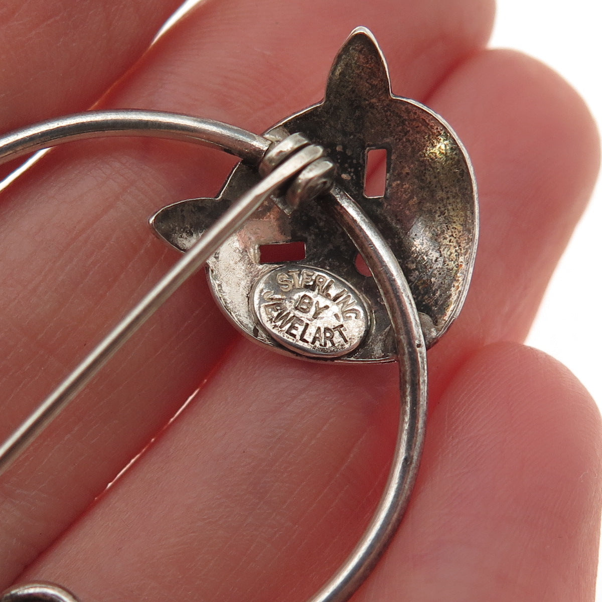 JewelArt 925 Sterling Silver Vintage Modernist Cat Oxidized Pin Brooch