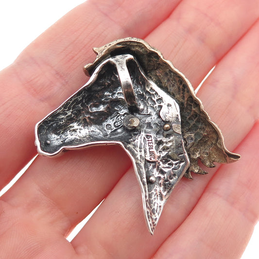925 Sterling Silver 2-Tone Vintage Horse Oxidized Slide Pendant