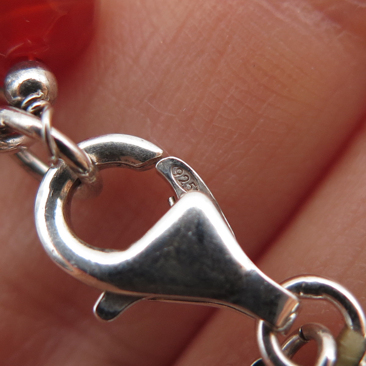 925 Sterling Silver Vintage Real Carnelian Floral Beaded Chain Necklace 18-20"