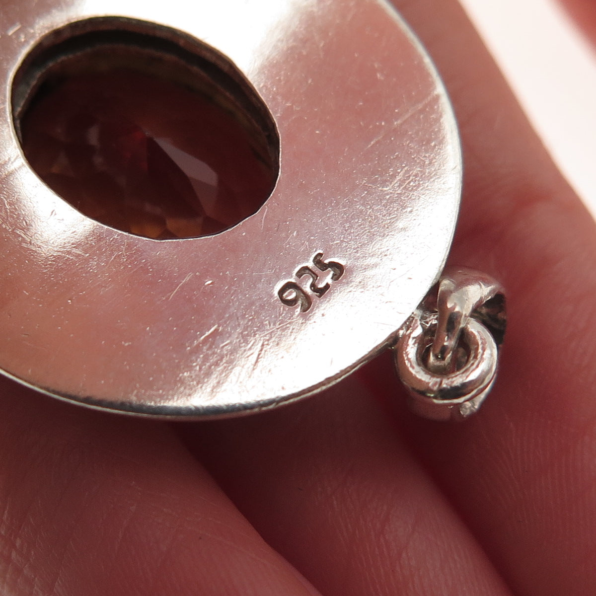 925 Sterling Silver Vintage Real Oval-Cut Citrine Pendant