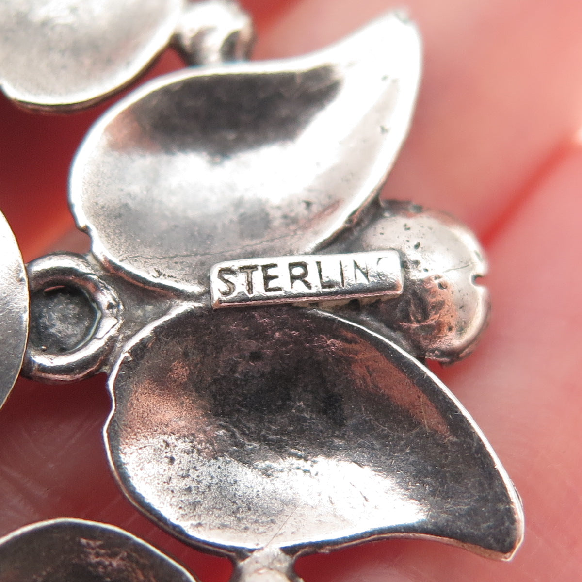 925 Sterling Silver Vintage Real Moonstone Floral Oxidized Pin Brooch