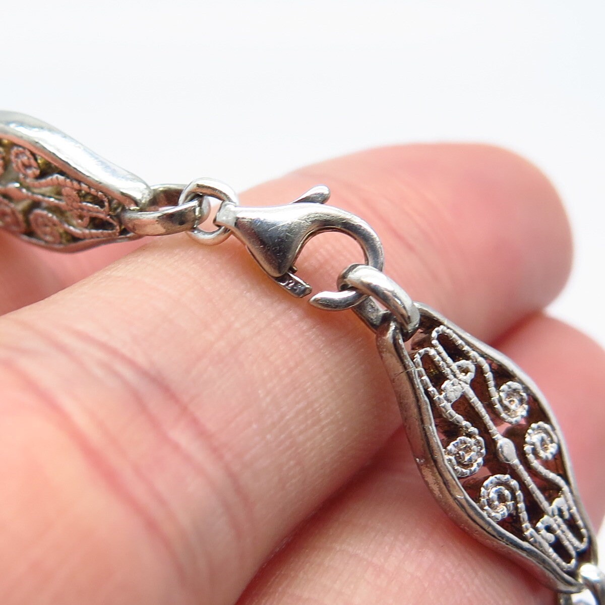 925 Sterling Silver Vintage Ornate Panel Link Bracelet 7.5"