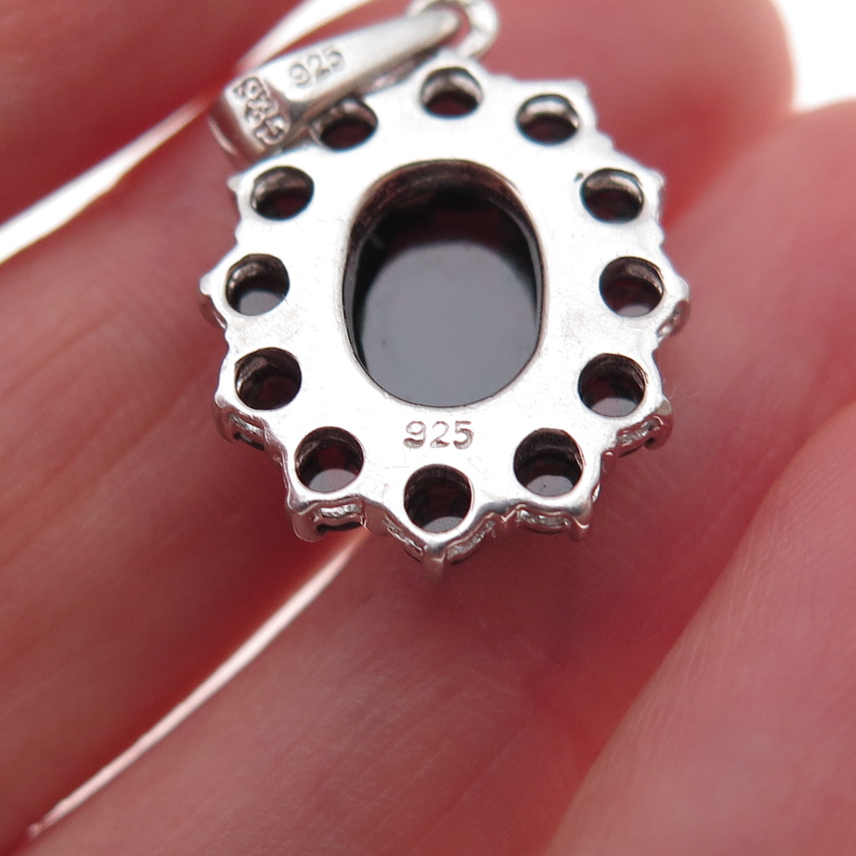925 Sterling Silver Vintage Real Oval & Round-Cut Red Garnet Charm Pendant