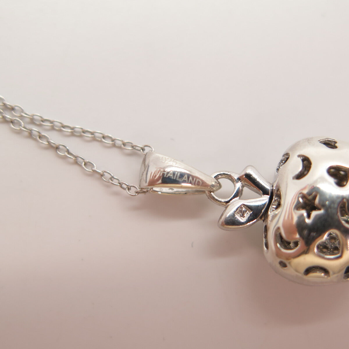 925 Sterling Silver Real Diamond Apple Pendant Rolo Chain Necklace 16"