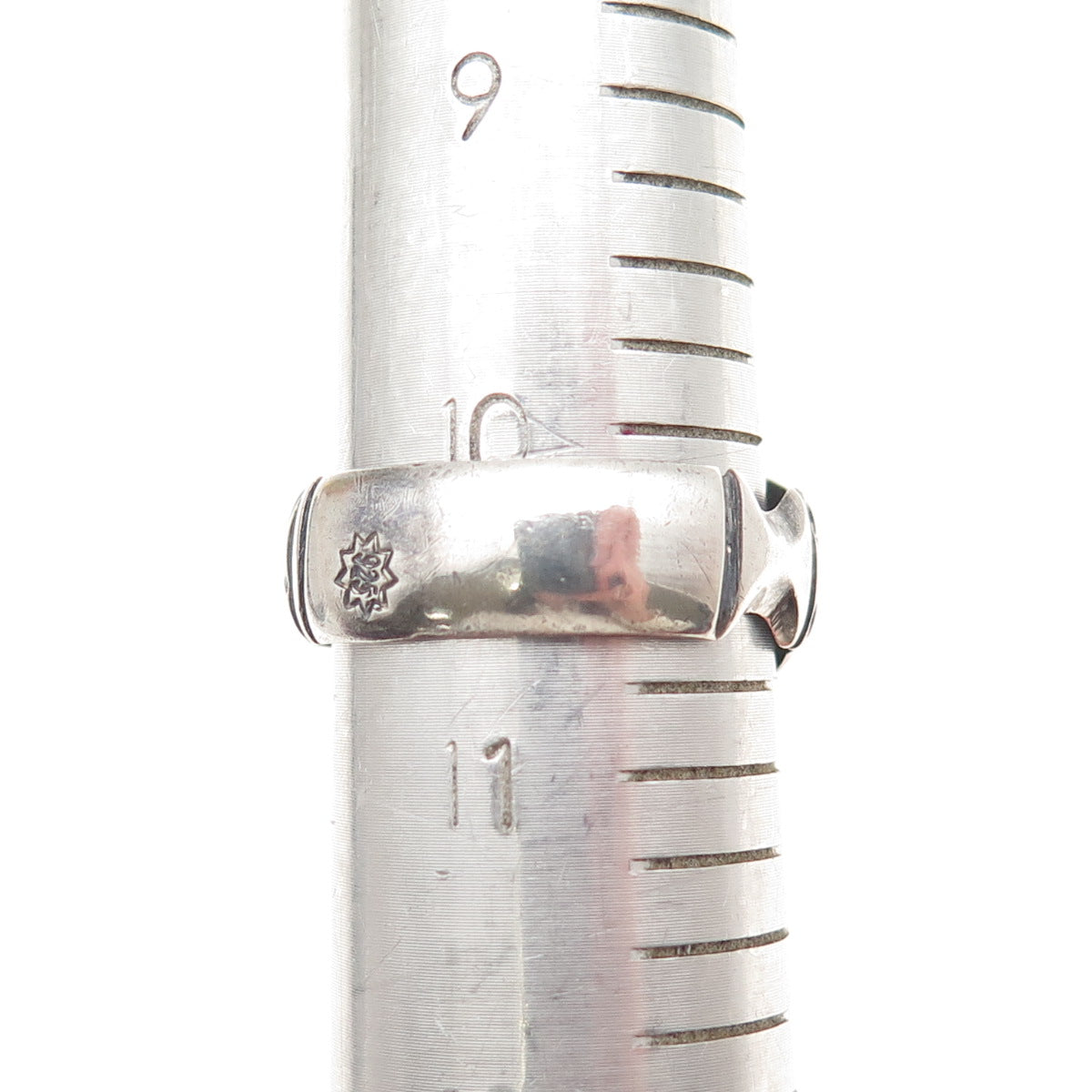 925 Sterling Silver Vintage Real Shungite Modernist Oxidized Ring Size 10.5