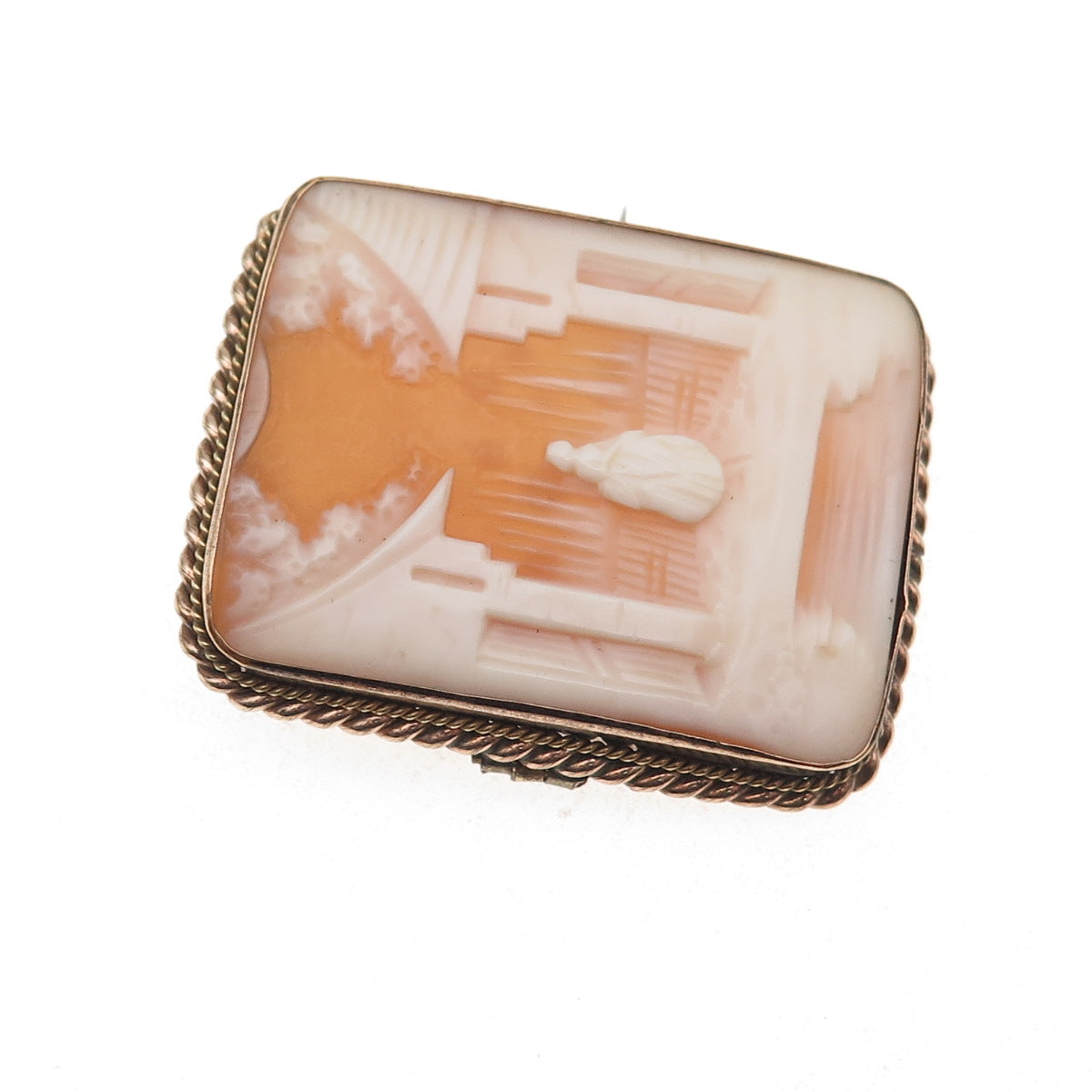 Gold Filled Antique Art Deco Real MOP Carved Lady Cameo Pin Brooch