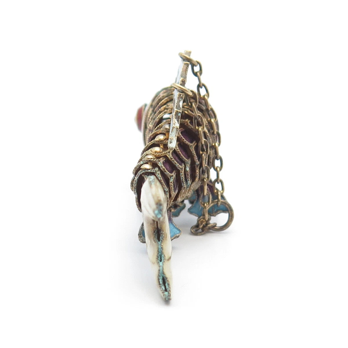 925 Sterling Silver Enamel Antique Chinese Koi Fish Chatelaine Fob