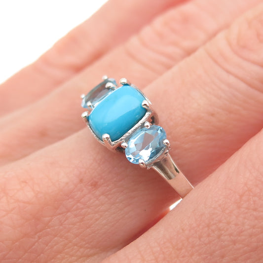 Chuck Clemency 925 Sterling Silver Real Turquoise & Blue Topaz Ring Size 8