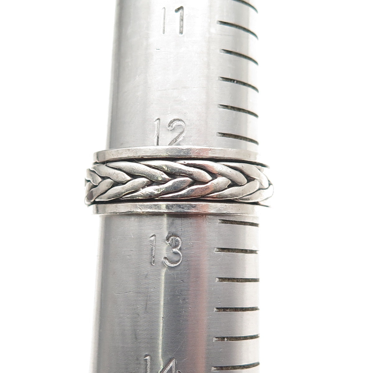 925 Sterling Silver Vintage Braided Oxidized Rotating Band Ring Size 12.75