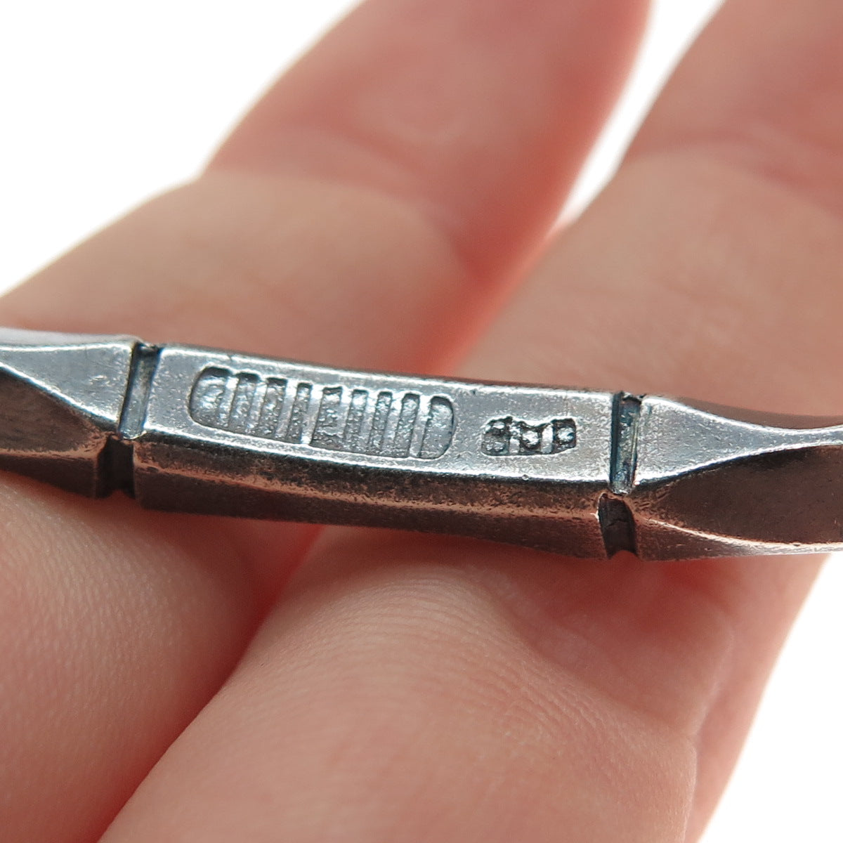 800 Silver Vintage Modernist Bamboo Oxidized Adjustable Cuff Bracelet 6.5"