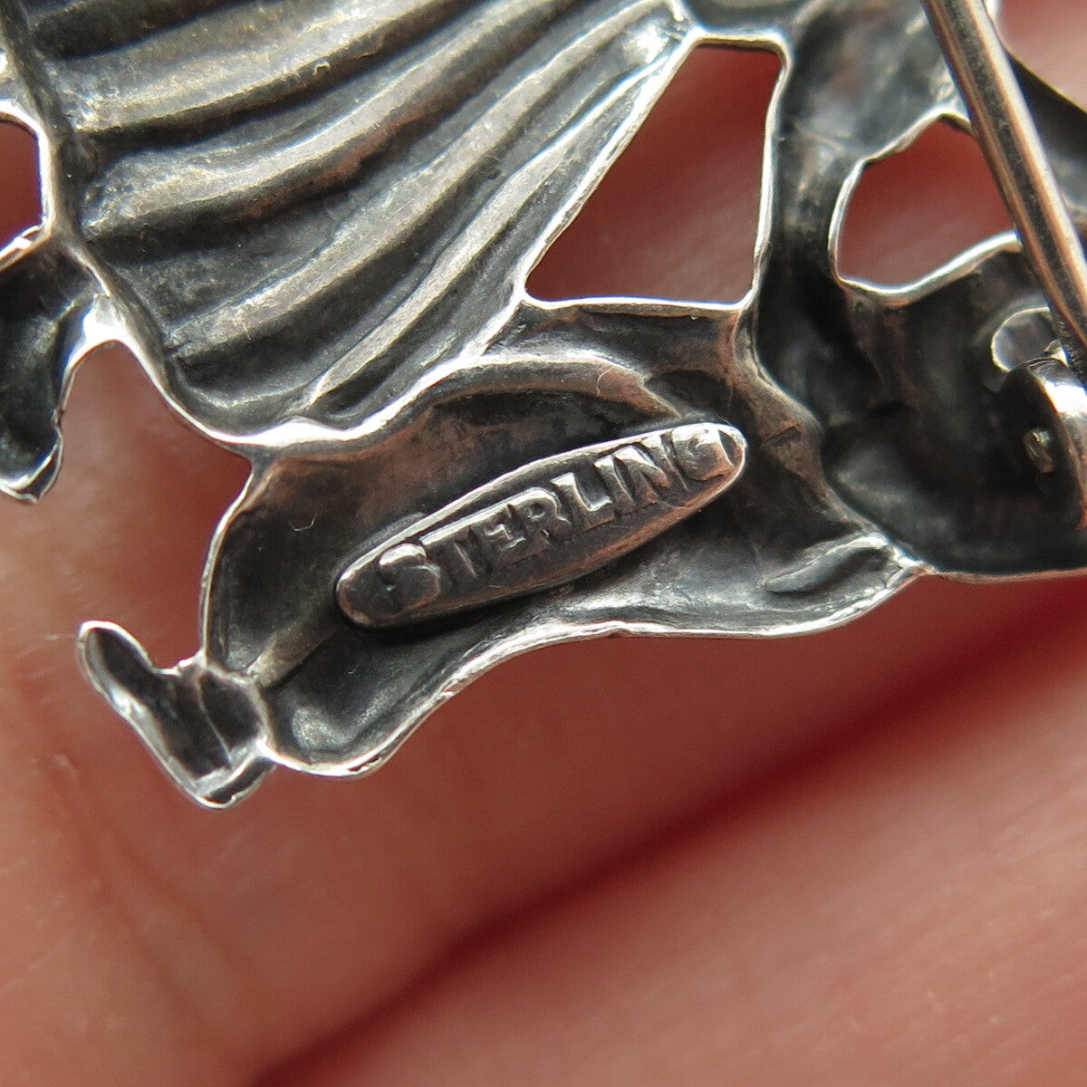 925 Sterling Silver Antique Art Deco Dutch Dancer Repousse Pin Brooch