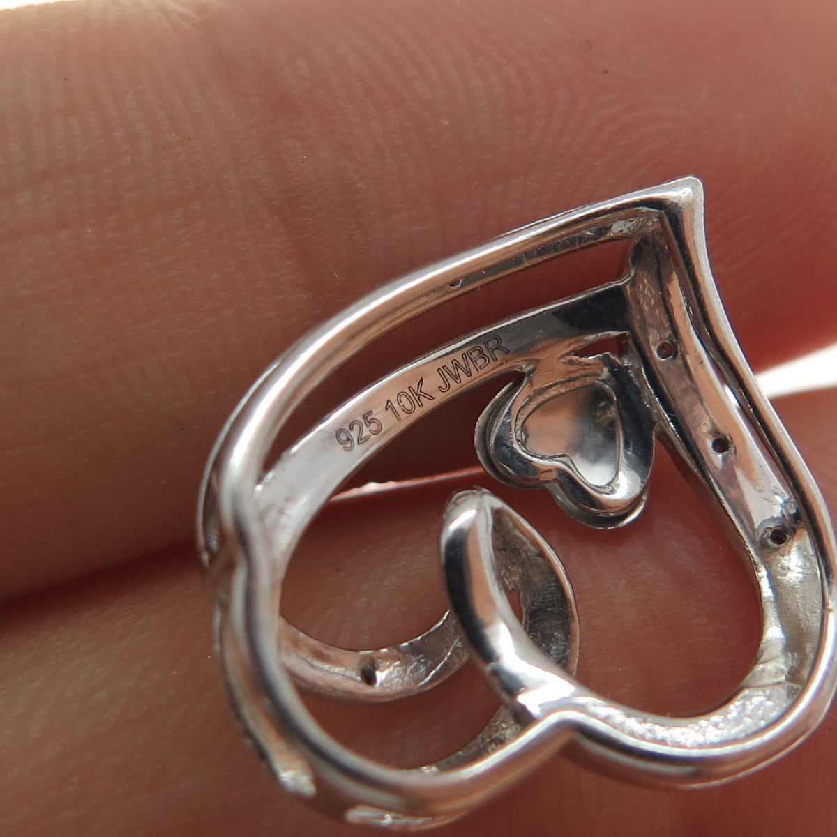 JANE SEYMOUR 10K Gold 925 Sterling Silver Real Diamond Heart Mini Slide Pendant