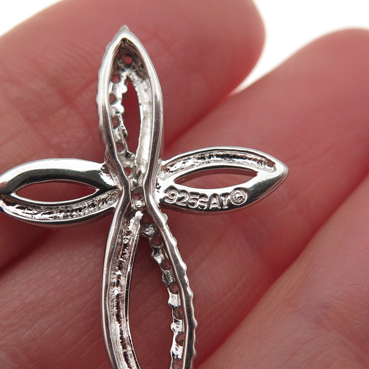SAI 925 Sterling Silver Round-Cut C Z Floral Cross Slide Charm Pendant